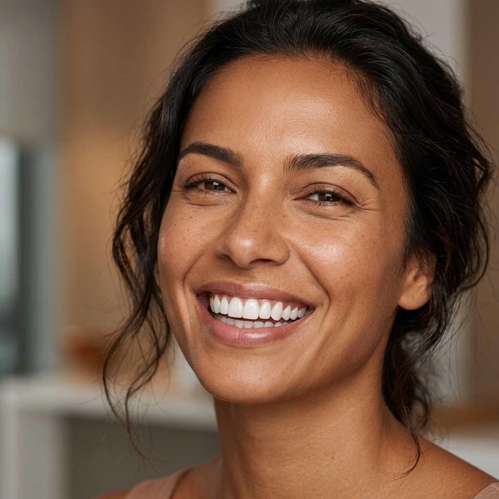 Resultado final de lentes de contato dental — sorriso transformado por facetas de porcelana